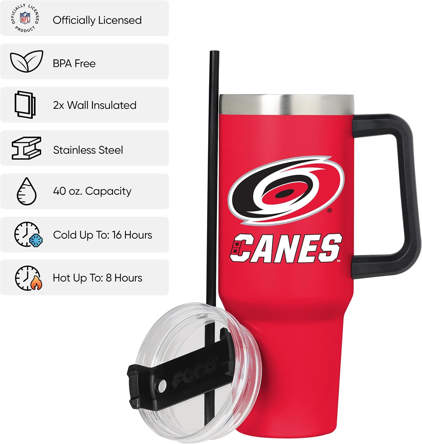 FOCO Carolina Hurricanes NHL 40 oz Team Color XL Tumbler - Image 2