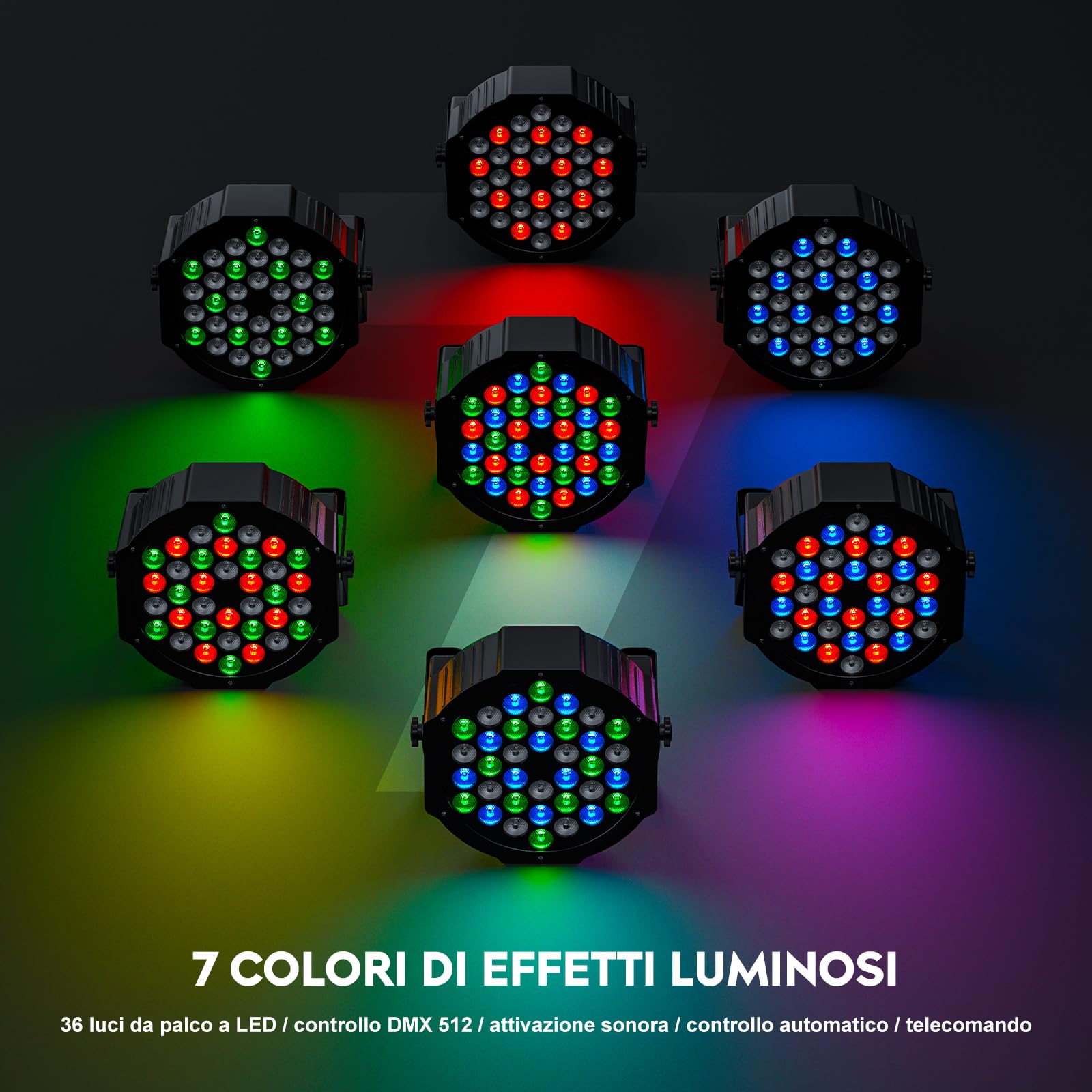 2PCS 36 Luci Par LED RGB, Luci da Palcoscenico e Discoteca DMX con Telecomando, Faretti ad Effetto con Controllo Attivato dal Suono, per Bar, Matrimoni, Feste, Compleanno, Halloween, Natale