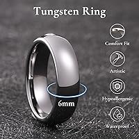 Vista 114 de King Will Alianza de boda de carburo de tungsteno para hombres y mujeres, anillos de promesa para parejas abovedados de alto pulido Plata-8 mm.