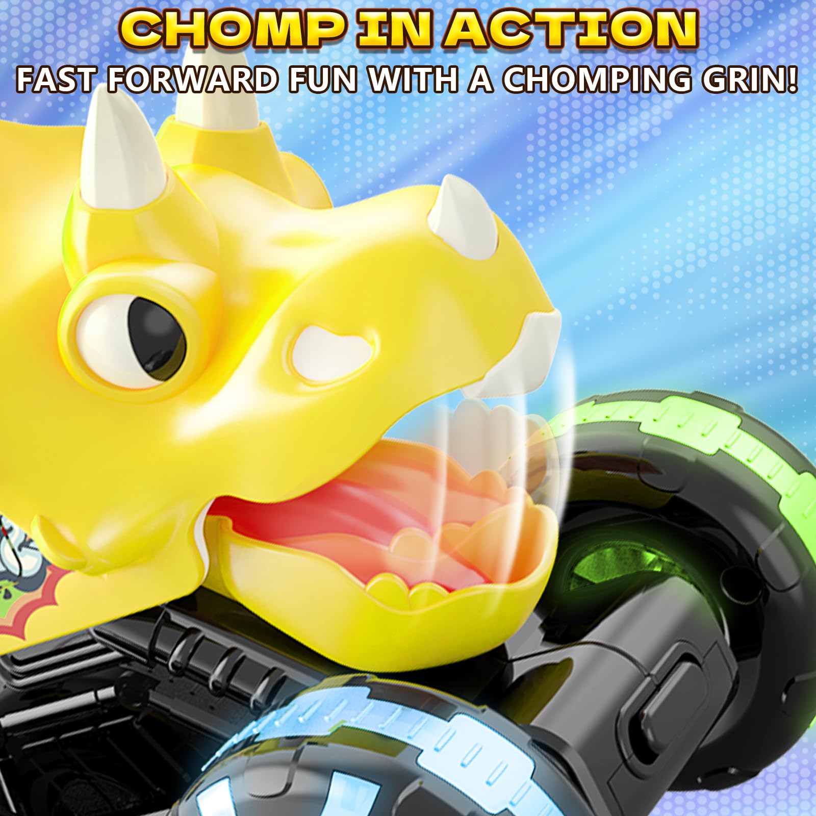 Yellow Triceratops Dino Monster Truck - LED Wheels -4 Yellow Triceratops Dino Monster Truck - LED Wheels -4
