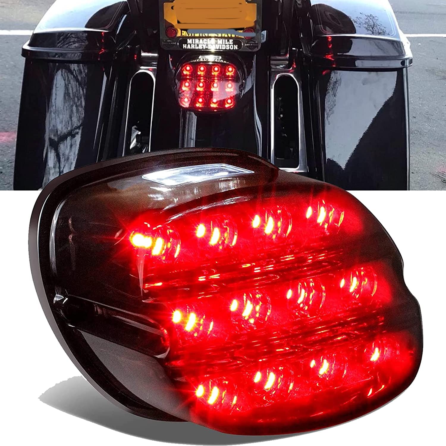 goodfitment - Smoked LED Rear Tail Light Motorcycle Taillights Brake Driving Compatible with Dyna Road King Electra Glide Street Glide Touring
