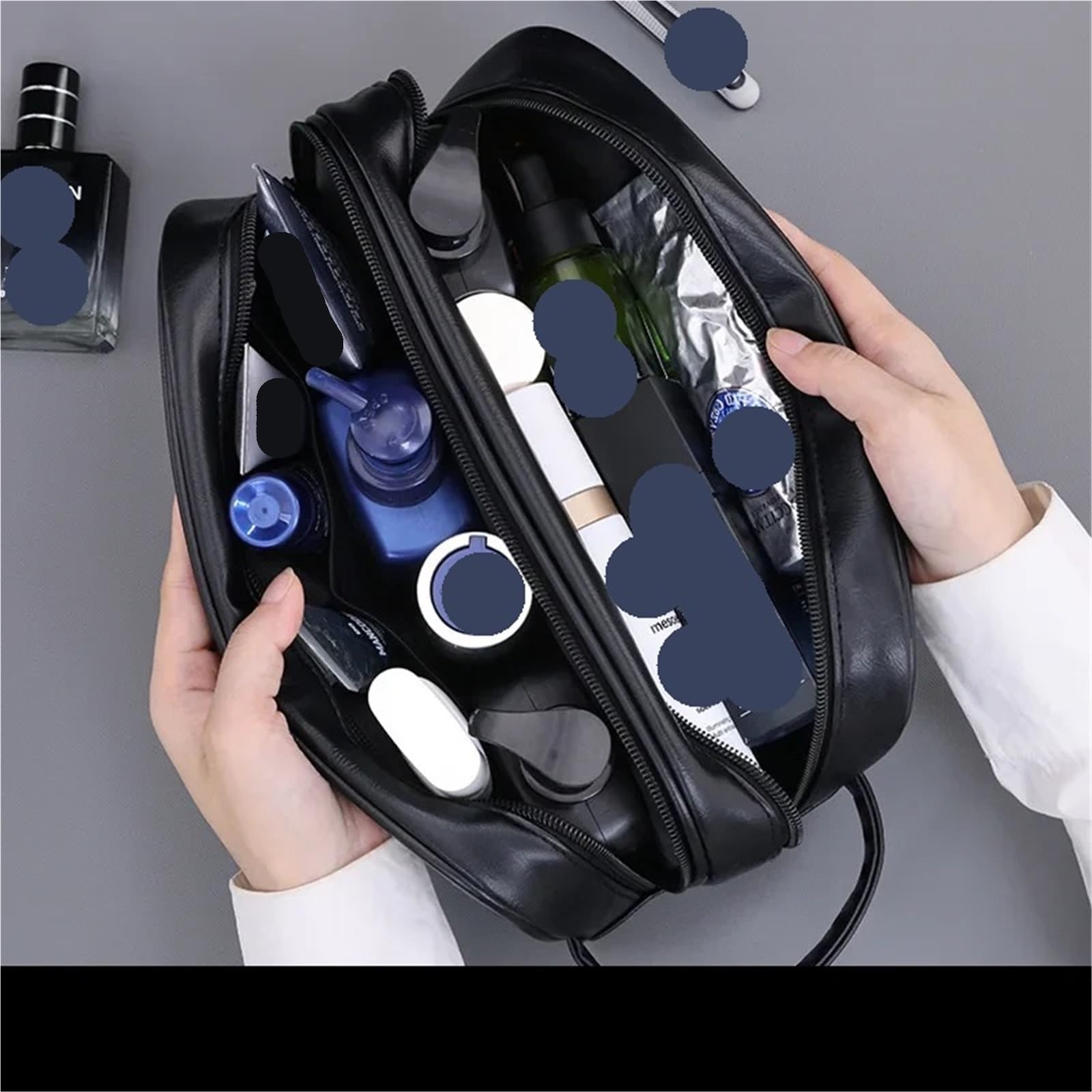 Neceser Bolsa de Aseo for Hombre, Organizador de Lavado de Viaje de Cuero PU, Bolsa de Afeitar Resistente al Agua for Accesorios de artículos de tocador(Brown)