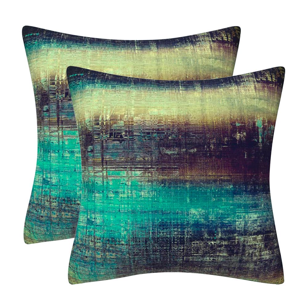 DILOXNSU Set of 2 Decorative Cushion Covers 50 x 50 cm Retro Teal Noir Soft Velvet Pillow Case 20x20 inches for Outdoor Patio Garden Sofa Living Room Home Decor Abstract Art Series