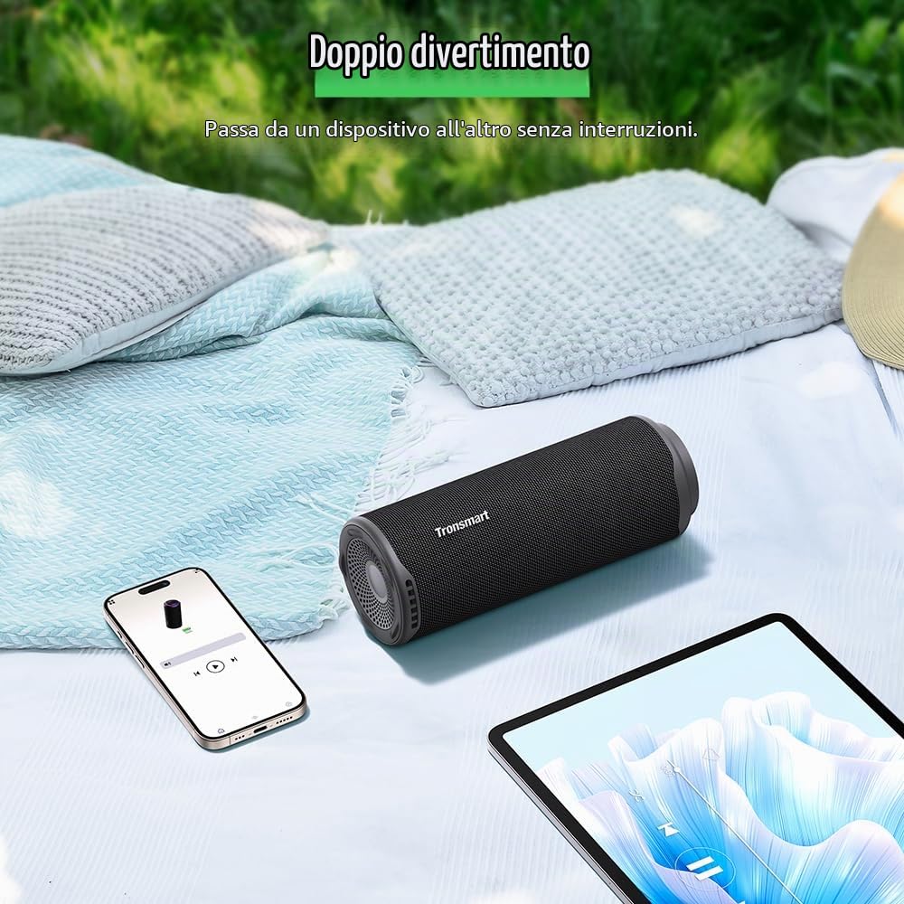 Tronsmart T8 Cassa Bluetooth Portatile da 40W, Luci LED, Protezione dall'acqua IPX7, Bassi Potenti con Suono Stereo Hi-Fi, Altoparlante Wireless con EQ per Campeggio, Ciclismo, Interni e Esterni