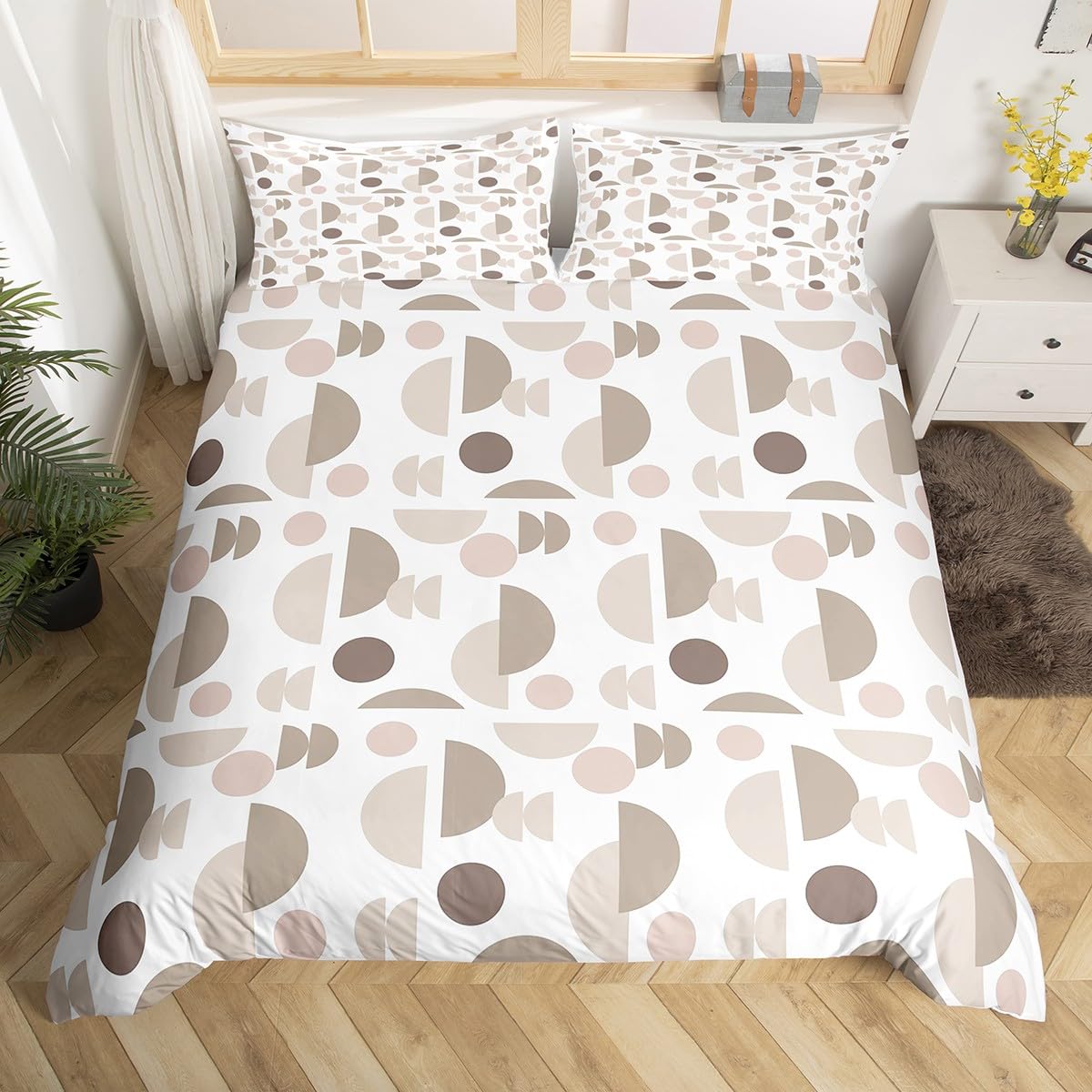 Loussiesd modern geometric pattern Duvet Cover Junior/Cot Bed circular and semi-circular printed bedding abstract art bedding set men's and women's decorative minimalist style bedding โ image 1