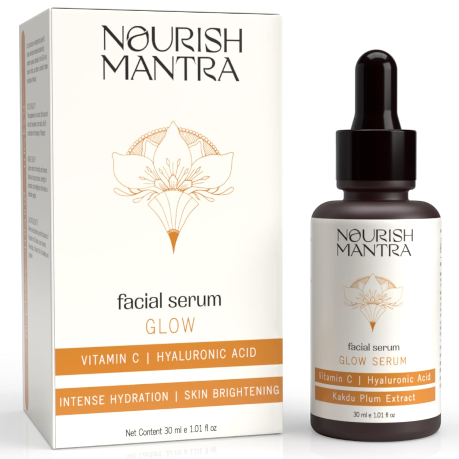 Nourish Mantra Vitamin C Serum – facial serum with Vitamin C, Hyaluronic Acid, Niacinamide – Glowing Serum – Even Skin Tone, Fades the Appearance of Dark Spots, Fine Lines & Wrinkles, 30 ml
