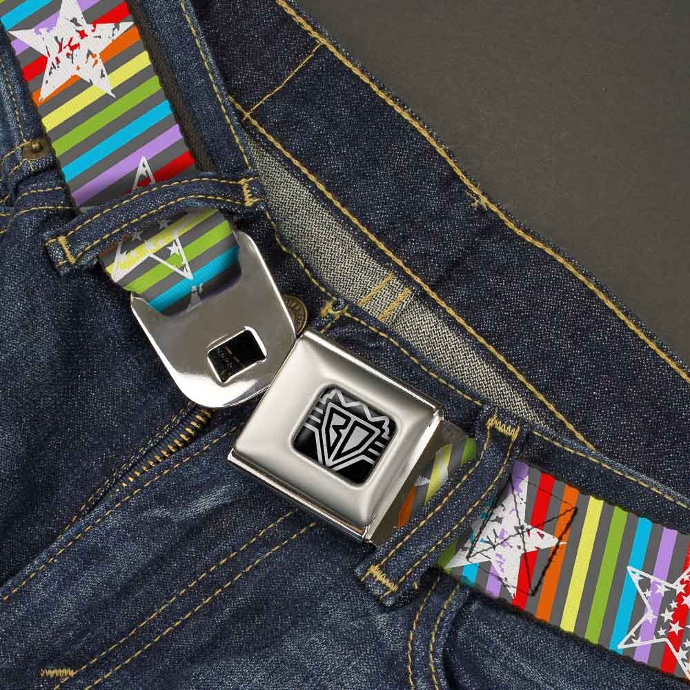 Buckle-Down Unisex-Adult's Seatbelt Belt XL, stars lines gray/multi color/white 1.5