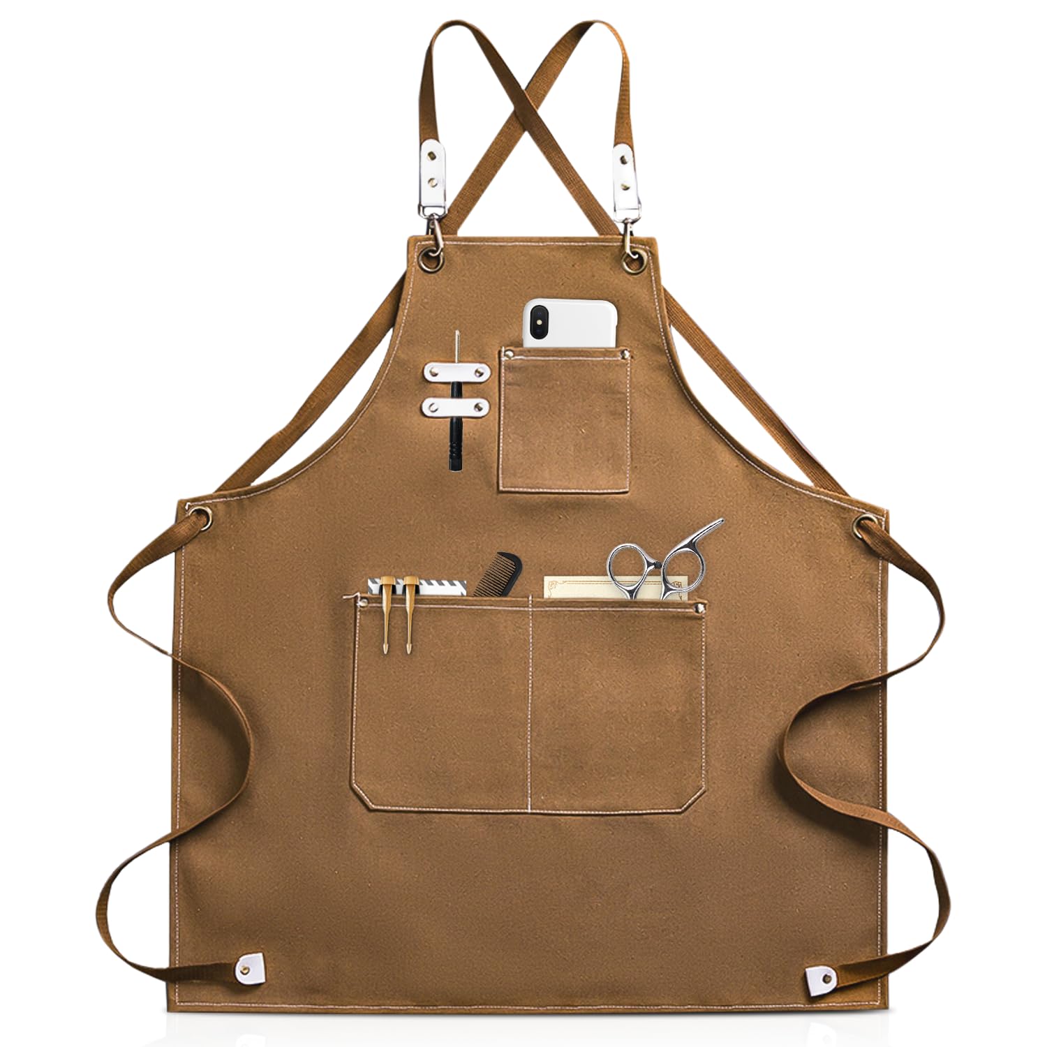 Grembiule da Lavoro Uomo in Tela, 68 * 78cm Grembiule da saldatura con Tasche per Attrezzi, Grembiule Donna/Uomo Durevole di Tela per Giardino,Cucina,Garage(Marrone)