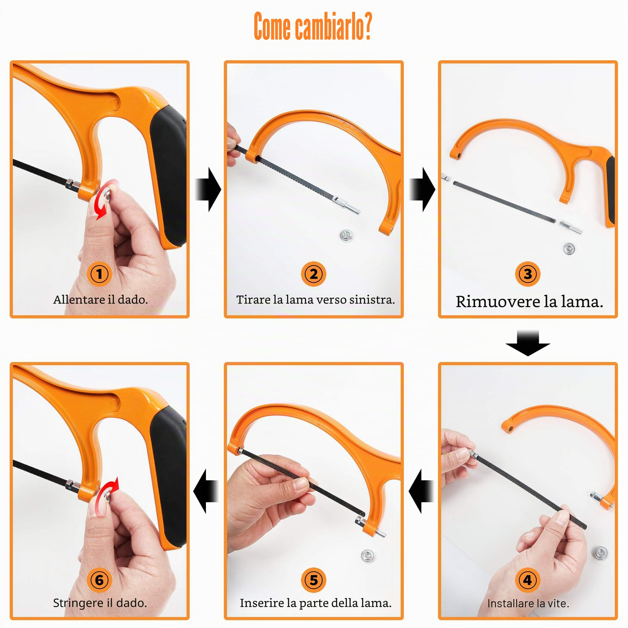 BEETRO Set di Seghetti - 3 Misure (12'' Standard, 6''Junior e 10'' Mini) con 6 Lame Extra e Borsa di Trasporto in Nylon, Perfetti per Metallo, Legno e Tubi in PVC