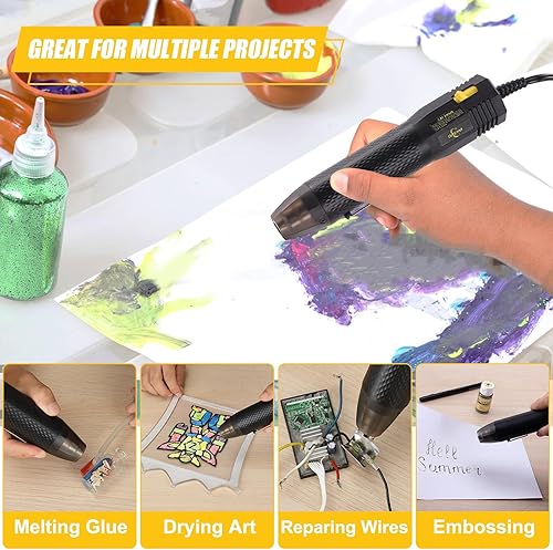 Vista 12 de Mini pistola de calor de 350 W, 2 ajustes de temperatura 392 °F y 662 °F, herramienta de pistola de aire caliente de calor rápido con 2 boquillas