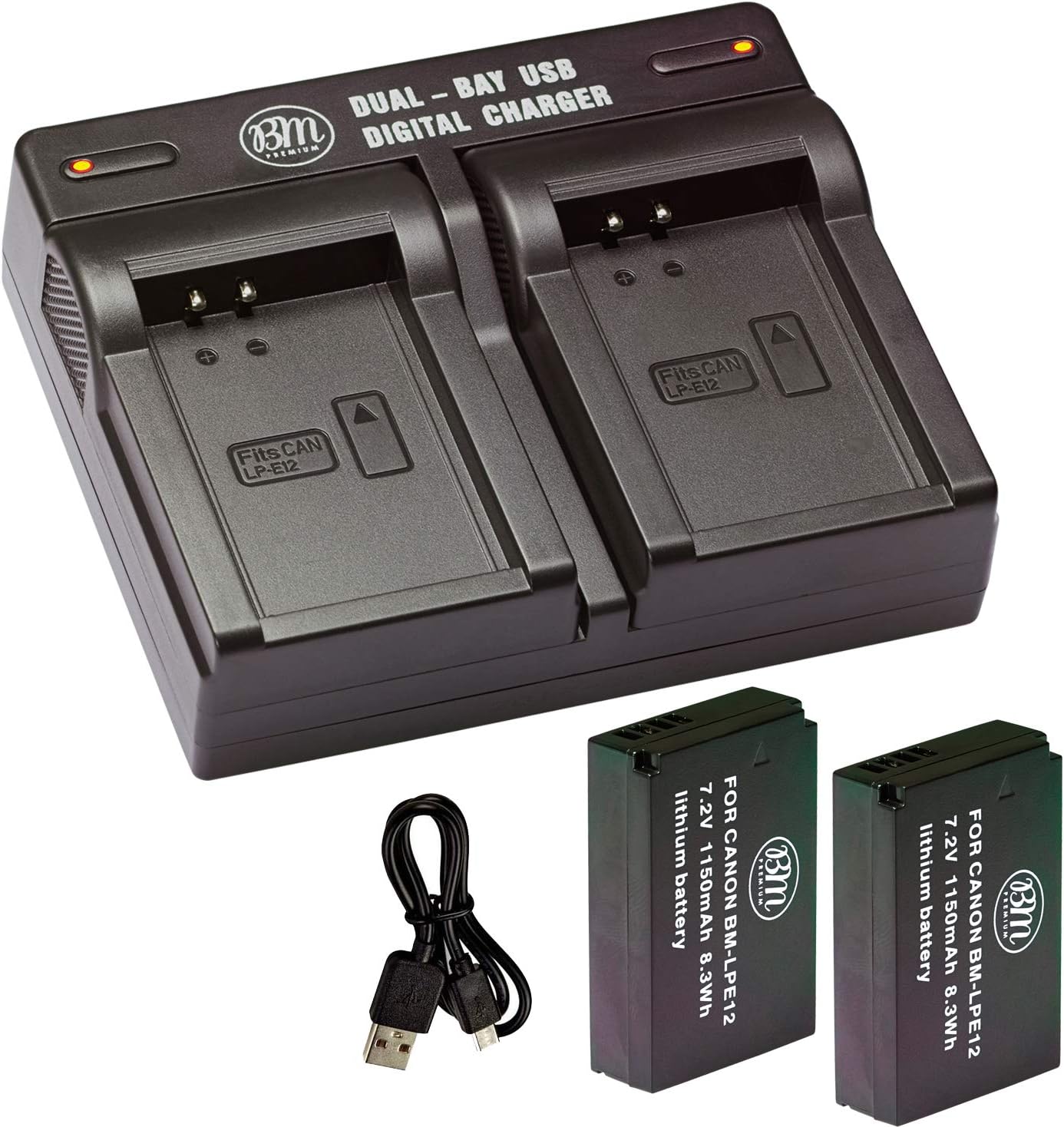 BM Premium 2-Pack of LP-E12 Batteries and USB Dual Battery Charger for Canon SX70 HS, Rebel SL1, EOS-M, EOS M2, EOS M10, EOS M50, EOS M100 Mirrorless Digital Cameras