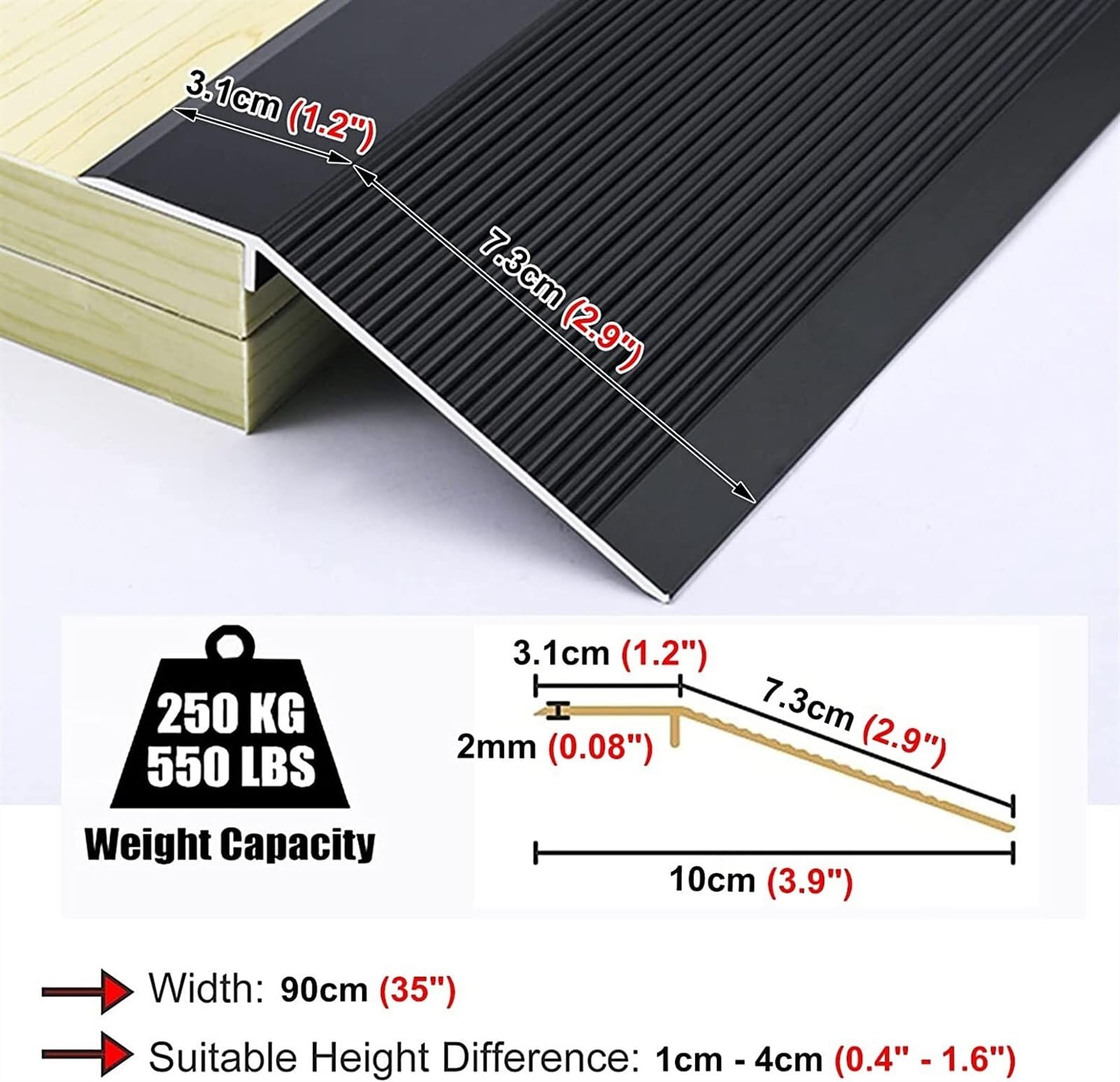KEuLen Profilo di Transizione, Striscia di Soglia, Protezione for la Striscia di rifinitura del Bordo della Moquette, da Legno/Moquette a Pavimenti in Piastrelle(Black)