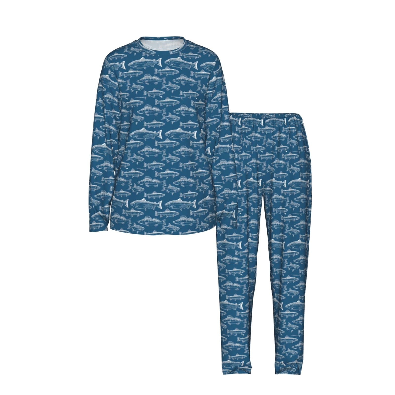 Ocean Pesci Stampa Delle Donne Manica Lunga Pigiama Corrispondente Morbido Elastico Coulisse Casual Daywear