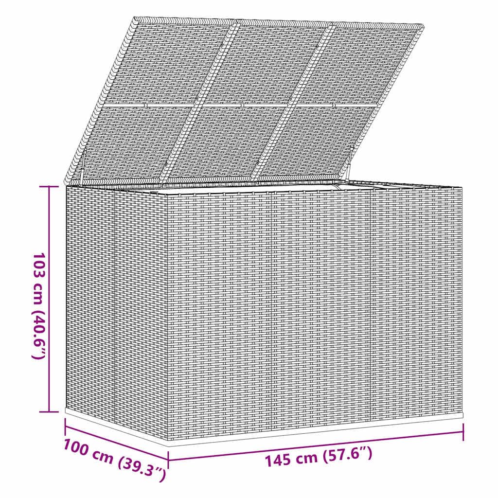 Cassapanca da giardino in rattan sintetico, 145 x 100 x 103 cm | Resistente alle intemperie, tasca interna impermeabile, molla a gas, facile da pulire
