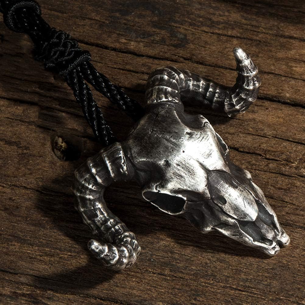 Amazon レトロ 闇 悪魔 ヤギの頭 頭蓋骨 ペンダントネックレス 999スターリングシルバー 人柄 手作りのジュエリー Dxnbp スポーツ アウトドア