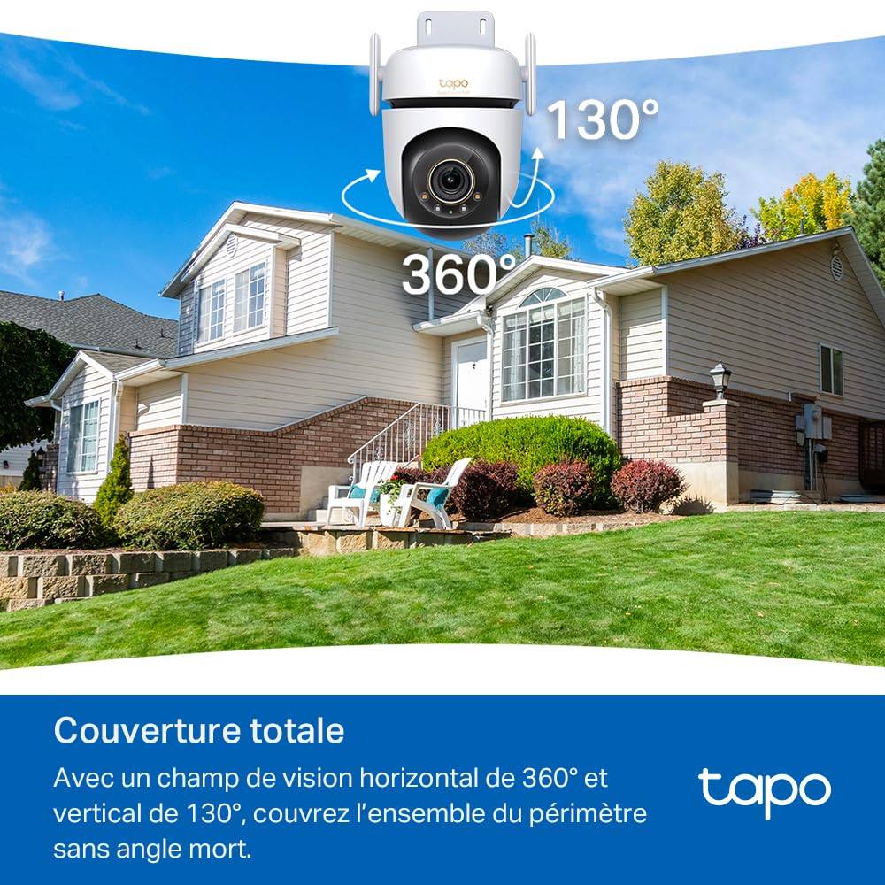 Tapo C530WS Caméra de Surveillance extérieure 360° 3K 5MP Vision Nocturne Couleur Starlight Détection IA Suivi de Mouvement WLAN Ethernet