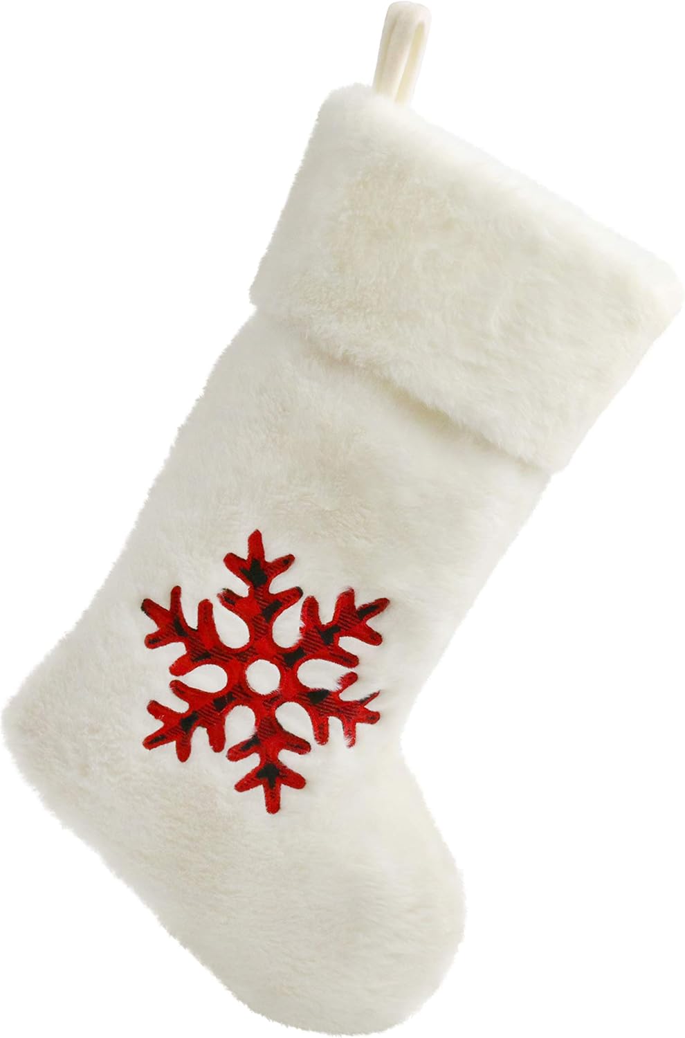 Houwsbaby 2 Pcs Christmas Stockings Set Plush Holders with Tartan Reindeer Snowflake Soft Fuzzy Socks Kit Holiday Ornament Party Decoration Gift Bags for Family, White,18''