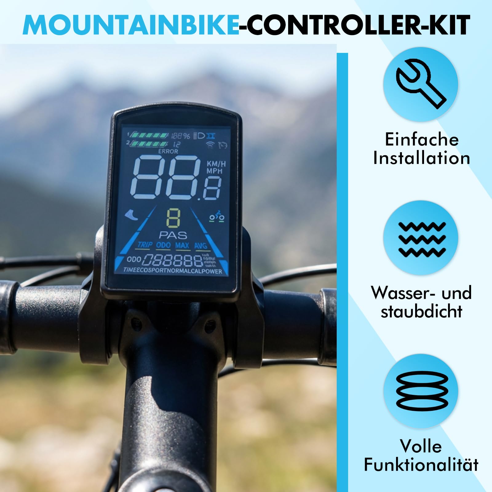 Elektrofahrrad Brushless Motor Controller Kit, 36V 48V 500W 750W 26A, 3 Betriebsmodi Sinuswelle Motorsteuerung Controller mit S100 LCD Display für E-Bike
