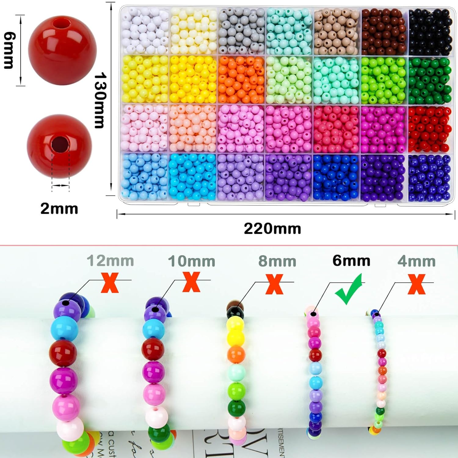 2100Pcs 6MM Candy Color Acrylic Round Beads for Jewelry Making, 28 Colors Assorted Plastic Craft Bead Bubble Gum Beads with Hole Pastel Loose Beads for Bracelets Necklace Making DIY Crafts (6MM) - Image 2
