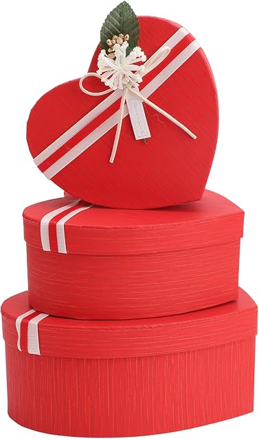 3 Pieces Heart Shaped Gift Boxes with Lid,A Nested Gift Box 3 Assorted Sizes Gifts Jewelry Boxes Presentation Box with Lids Rigid Luxury Presentation Gift Box for Anniversary Valentines Day (Red)