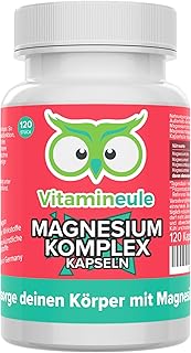 Magnesium Komplex Kapseln - hochdosiert 200 mg - 4-fach Magnesiumkomplex: Citrat, Oxid, Bisglycinat, Malat - bioaktiv & vegan - Produktion in Deutschland - für Erwachsene & Kinder - Vitamineule®