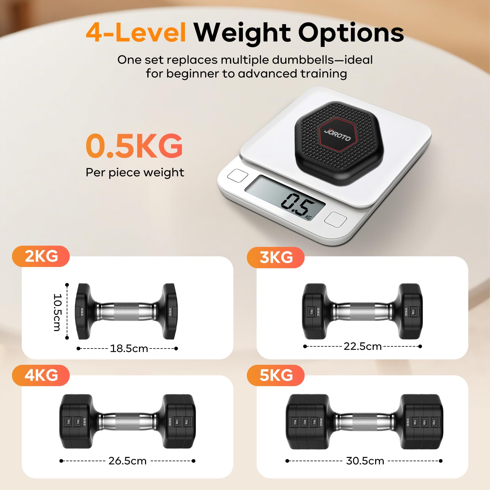 JOROTO Hanteln Set, 4-in-1 Verstellbare Hanteln Kurzhanteln 2er Set, 2–5 kg, mit Verchromtem Rutschfestem Griff, Geeignet für Männer und Frauen, für Krafttraining, Fitness und Heimtraining (Schwarz)