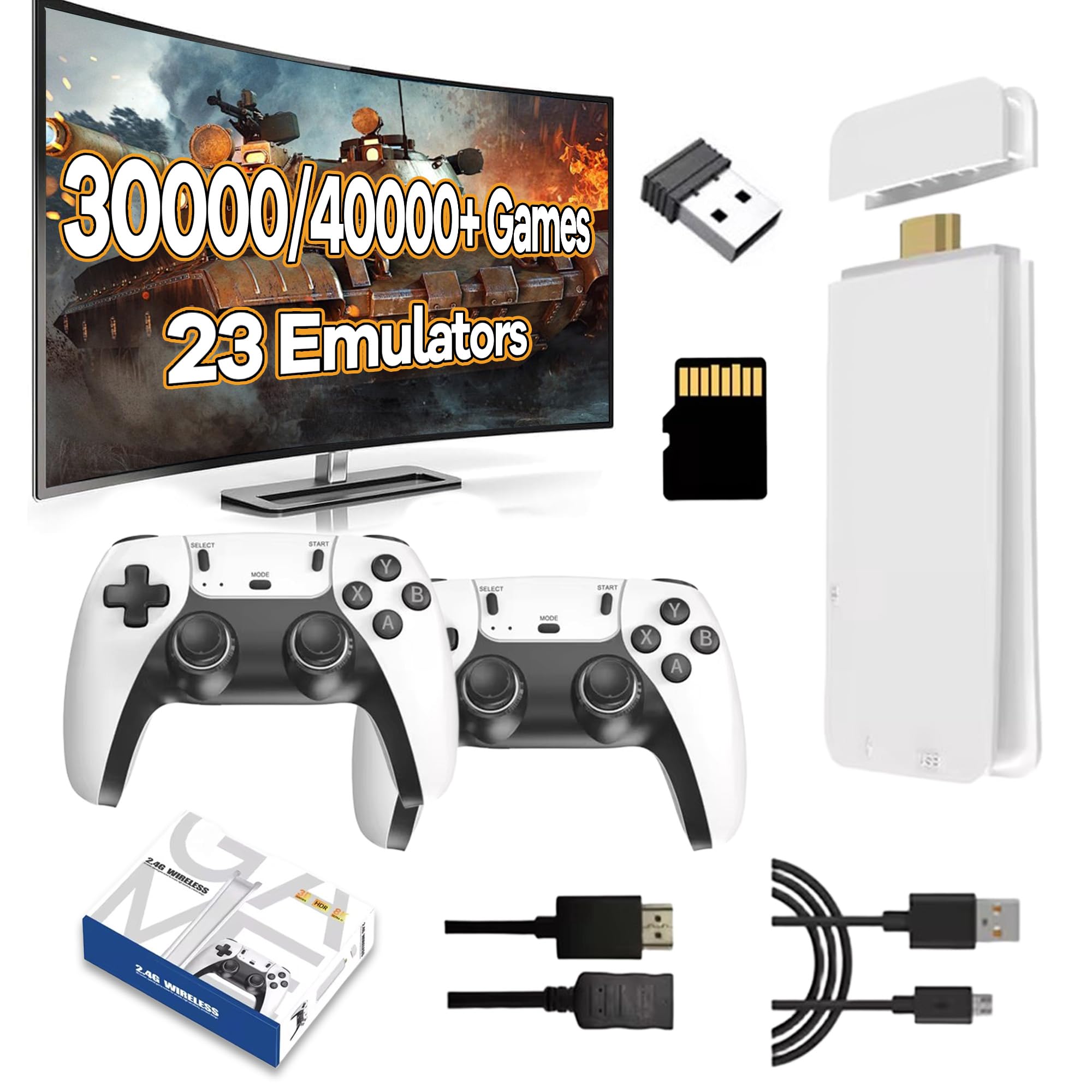 M-15 Retro Game Stick,Retro Gaming Console Built-in 40000+ Games,23 Emulator,4K HDMI Wireless Retro Game Console with Dual 2.4Ghz Wireless Controllers,Plug and Play Video Game Stick for TV (128G)