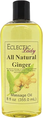 Aceite de masaje de jengibre totalmente natural, 8 onzas, ingredientes 100% naturales con aceite de almendra dulce y jojoba, aroma relajante para