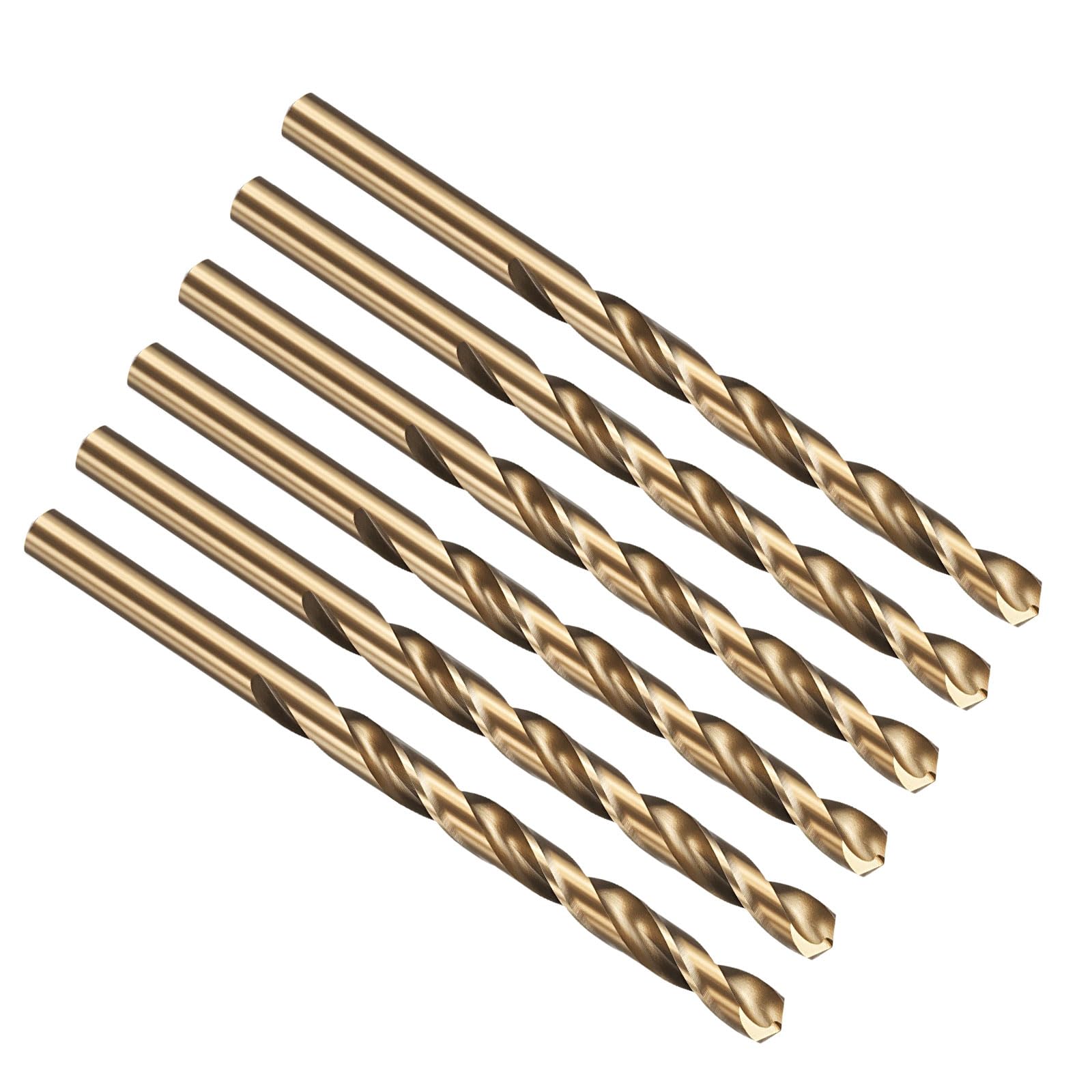 PATIKIL F Drill Bit, Jobber Straight Shank M35 Cobalt 5% High-Speed Steel 135° Gold Finish for Stainless Steel Hard Metal - 6 Pack — image 1
