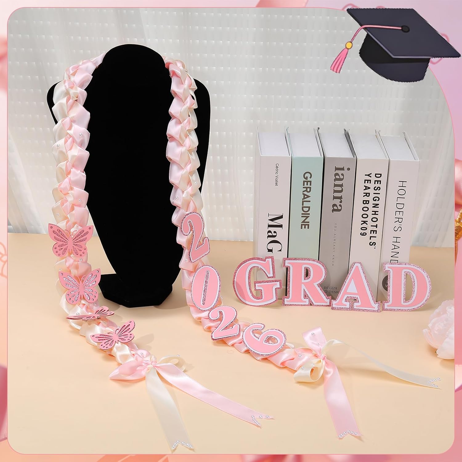 JATEBI 9 Pcs Coquette Graduation Lei Ribbon Pearl Bow Set image 5