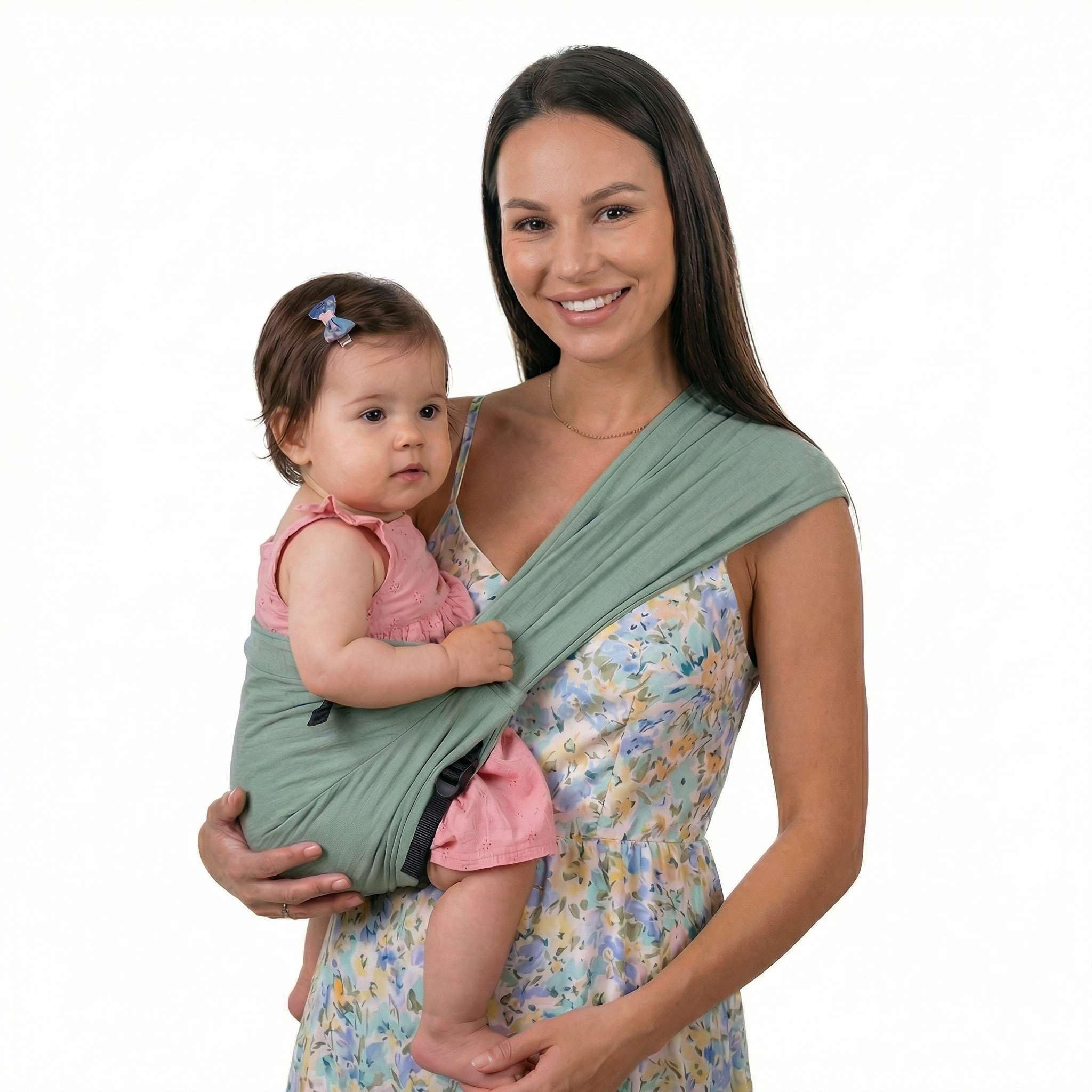 SCHMUSEWOLKE Hüfttrage aus Musselin SPEEDY - für Babys und Kleinkinder - ab 5 kg bis 20 kg - leicht und bequem - Bio-Baumwolle - Eucalyptus