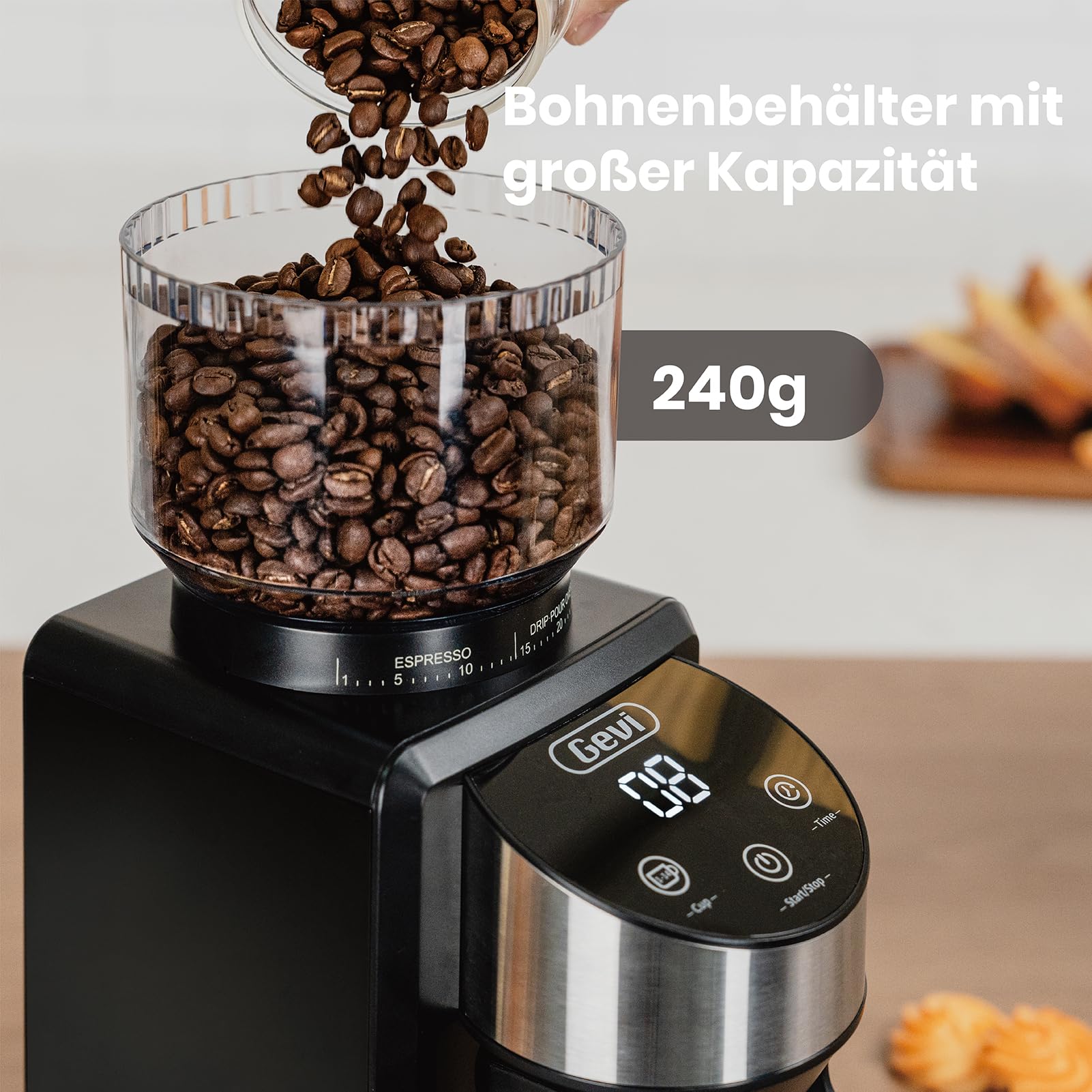 Gevi Elektrische Burr Kaffeebohnenmühle, 35 Mahlgradeinstellungen, 51 & 58 mm Siebträgerhalter