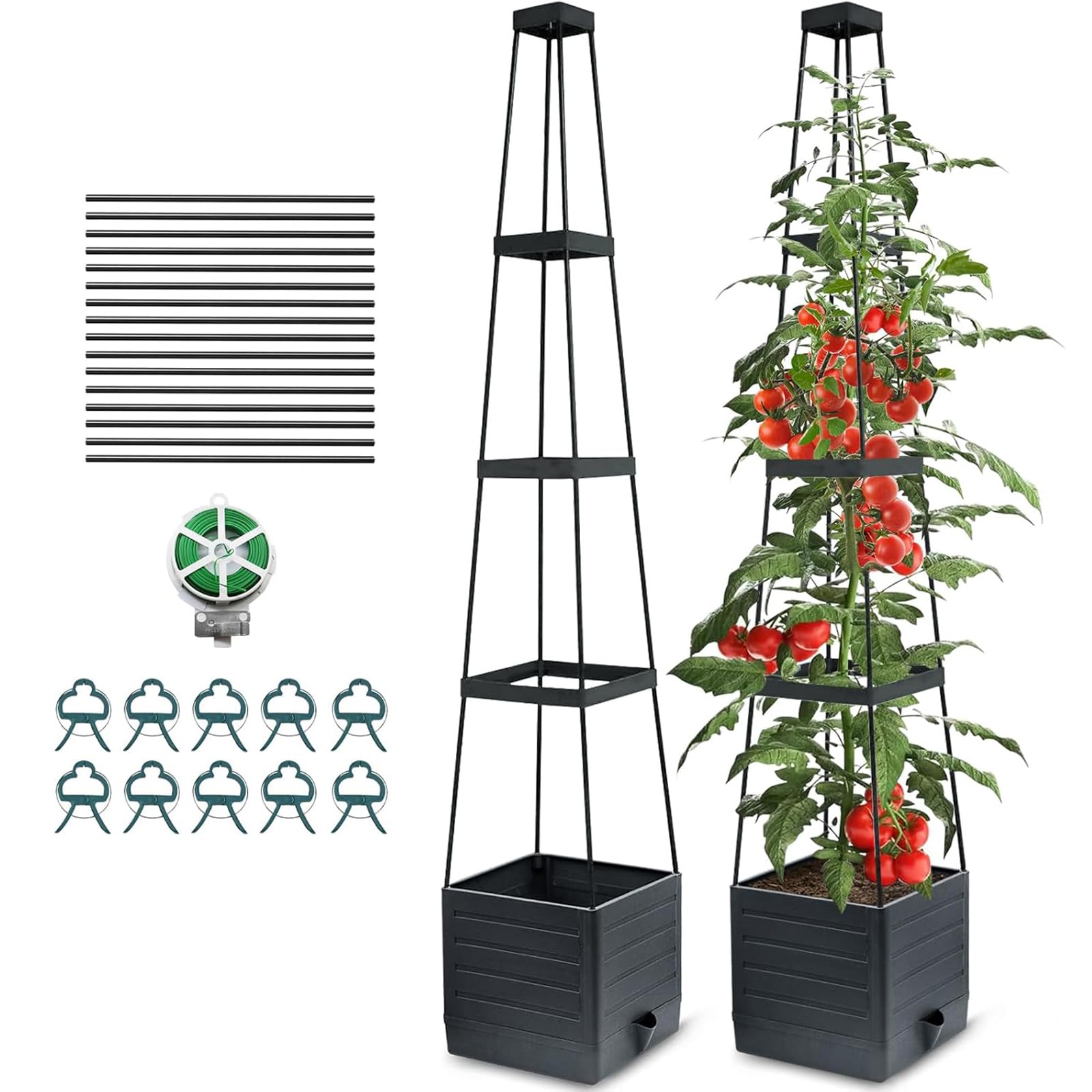 Griglia autoirrigante per piante rampicanti – Supporto regolabile per pomodori, cetrioli, piselli e fiori, fioriere rimovibili, per interni ed esterni, set da 2