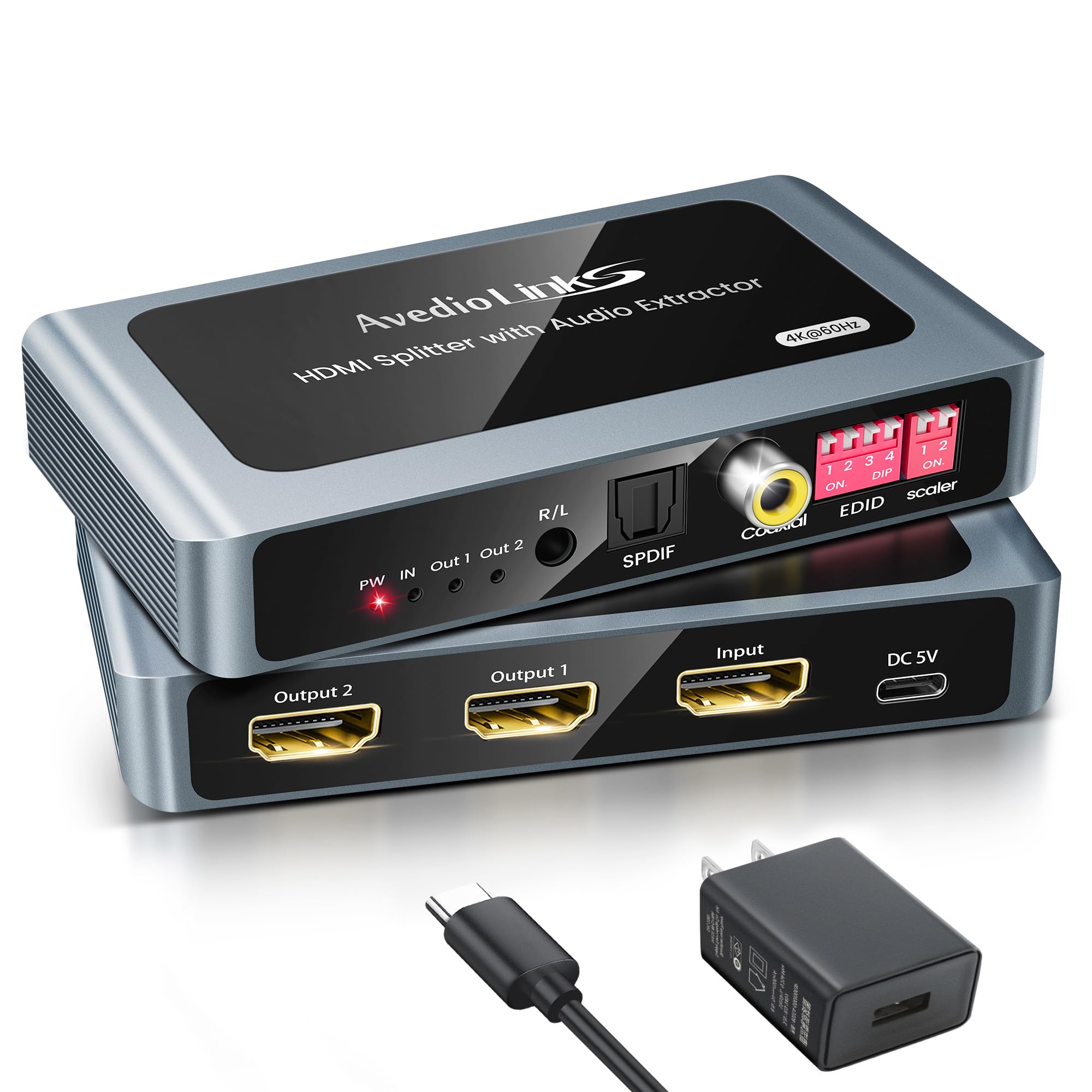 Amazon.com: 4K@60Hz HDMI Splitter 1 in 2 Out with Audio Extractor