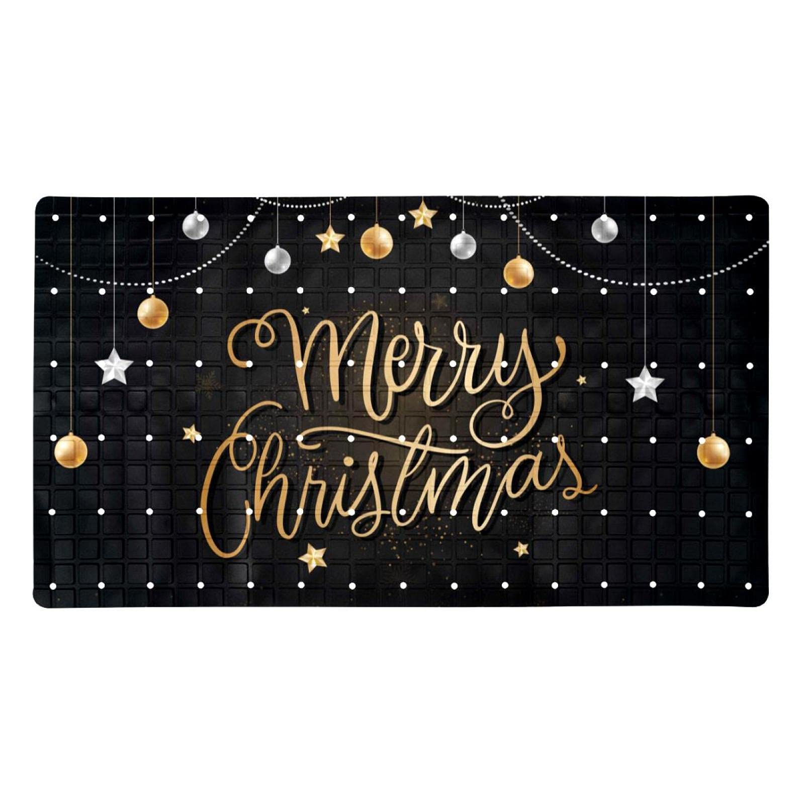 Alfombra de ducha negra de Navidad en PVC con 112 ventosas antideslizantes para baño de hotel