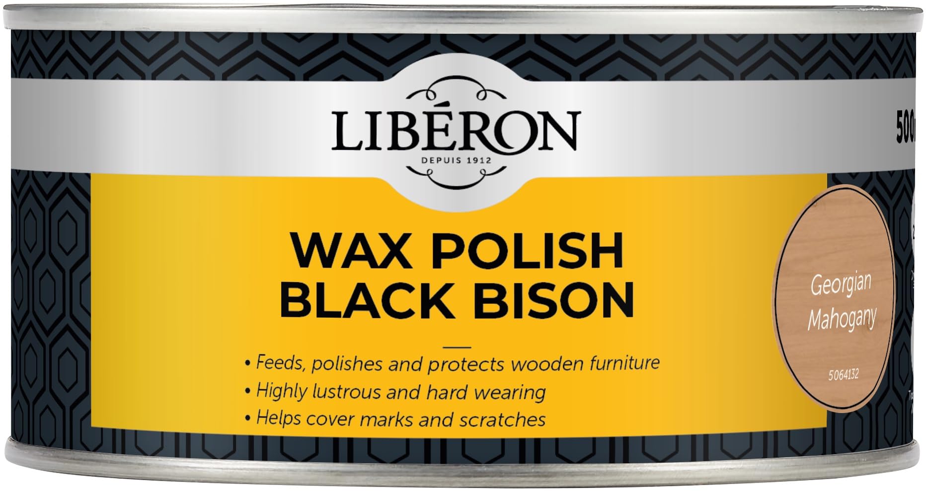 Libéron Wax Polish Black Bison Paste - Traditional Fine Woodcare Formula - Enhances Patina & Provides a Hard-Wearing Durable Shine - Contains Carnauba Wax - Georgian Mahogany - 500ml