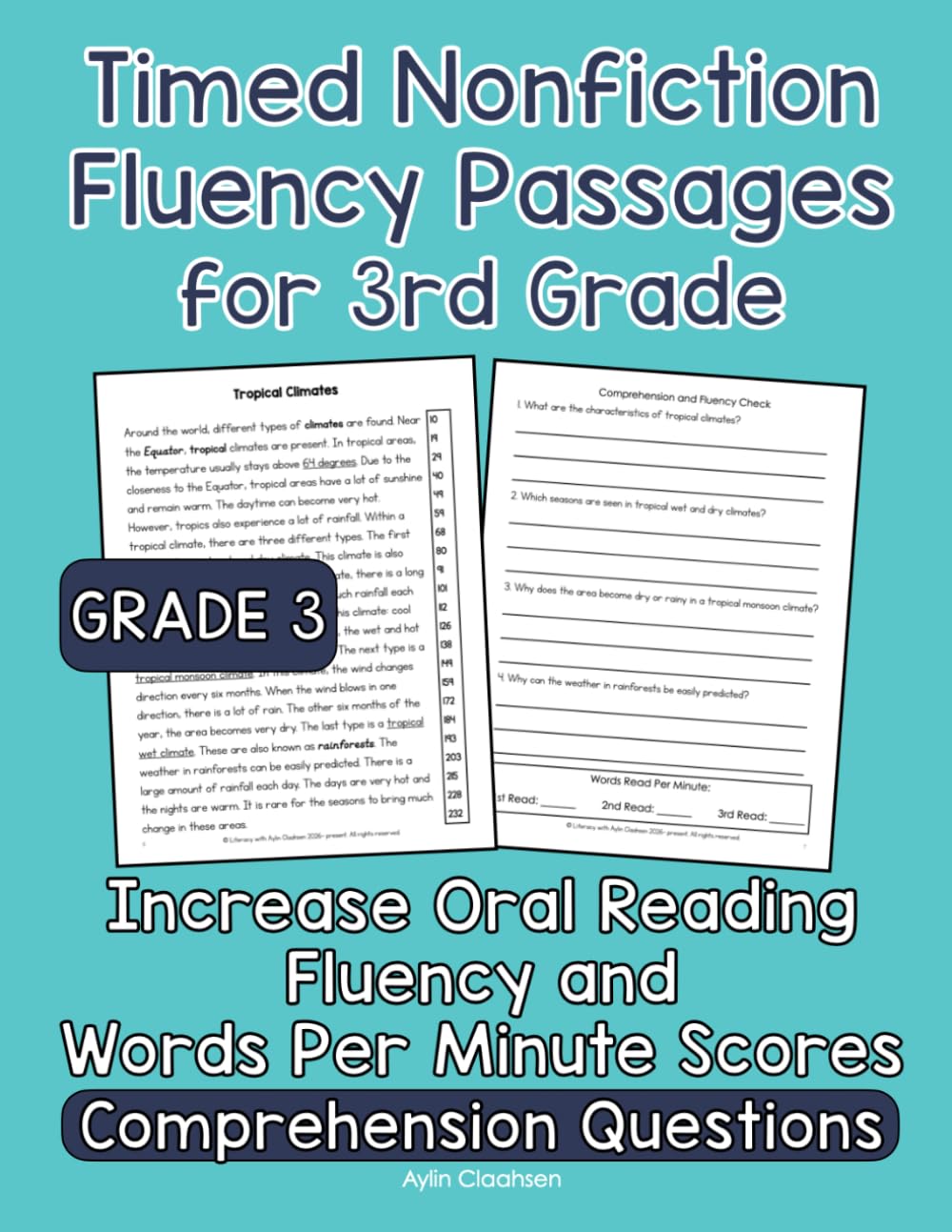 Timed Nonfiction Fluency Passages for 3rd Grade: Increase Oral Reading Fluency and Words Per Minute Scores with Grade 3 Timed Nonfiction Fluency Passages and Comprehension Questions