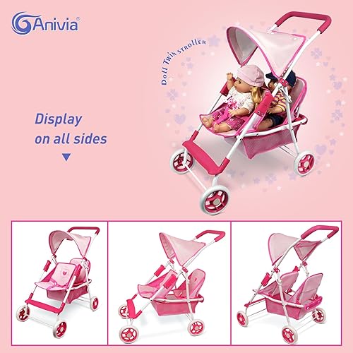 Miniatura 5 de Colección de muñecas Anivia, cochecito de muñeca con diseño de corazón, regalos para niños pequeños y niñas, cochecito de muñeca plegable (DA208