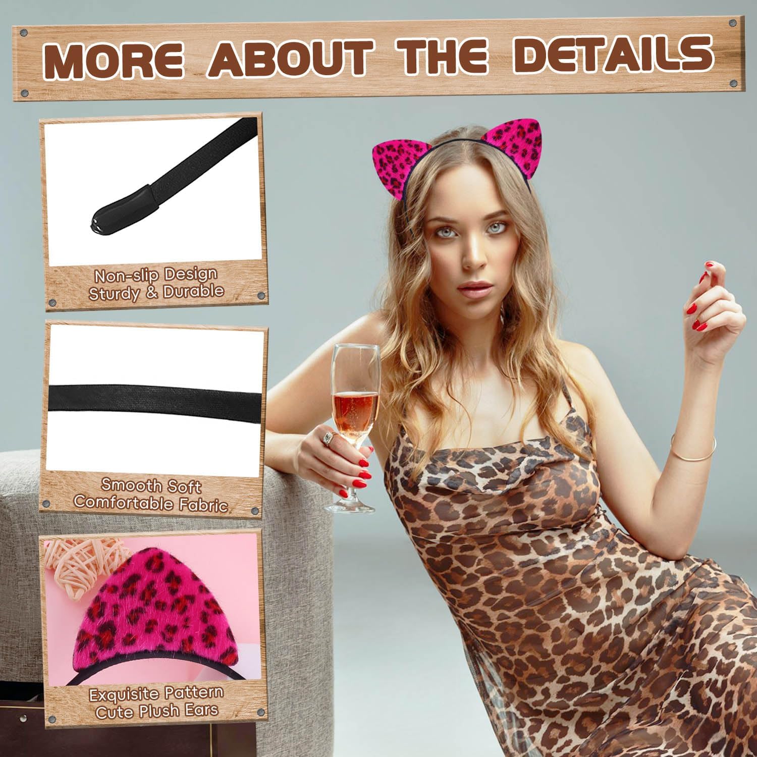 YouNuo Cat Ears Headband, Leopard Cat Woman Costume Headbands for Adult Women, Halloween Cosplay Party Accessories - Image 3
