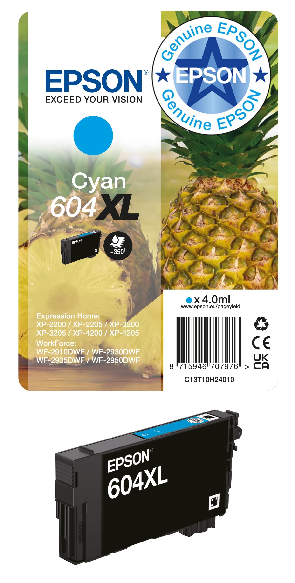 OEM Epson 604XL High Capacity Cyan Original Ink Cartridge C13T10H24010