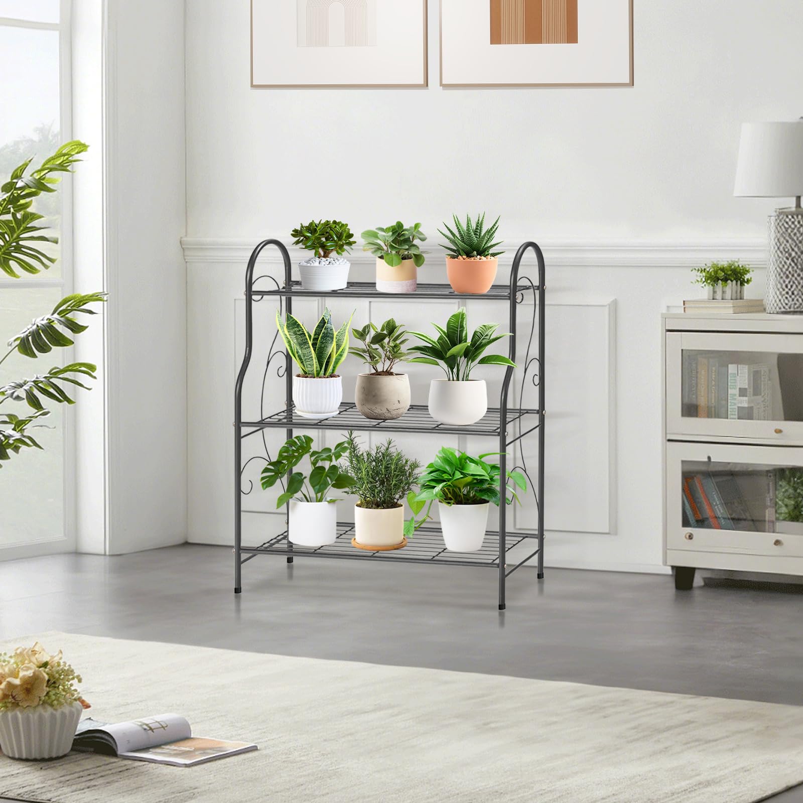 Support pour plantes à 3 niveaux, étagère échelle en métal pour plantes d'intérieur et d'extérieur, étagère étanche pour le salon, le balcon, le jardin