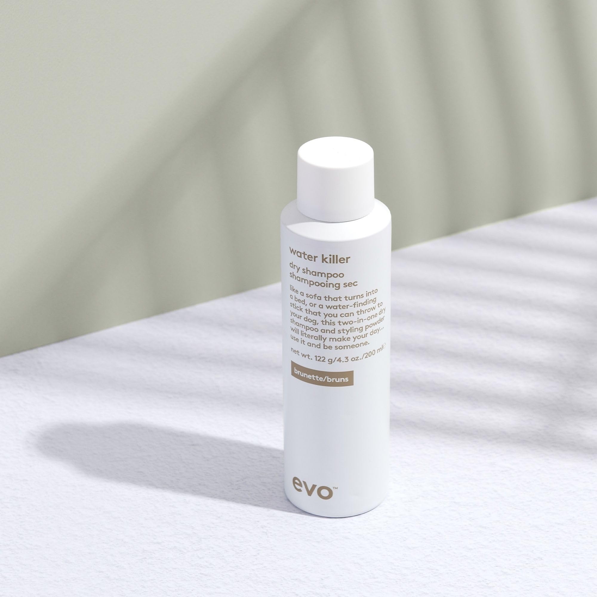 Evo Shampoing Sec et Spray Coiffant 2-en-1 pour Cheveux Bruns et Foncés Water Killer Dry Shampoo 200 ml - Shampooing Sec Brun pour Fraîcheur et Volume