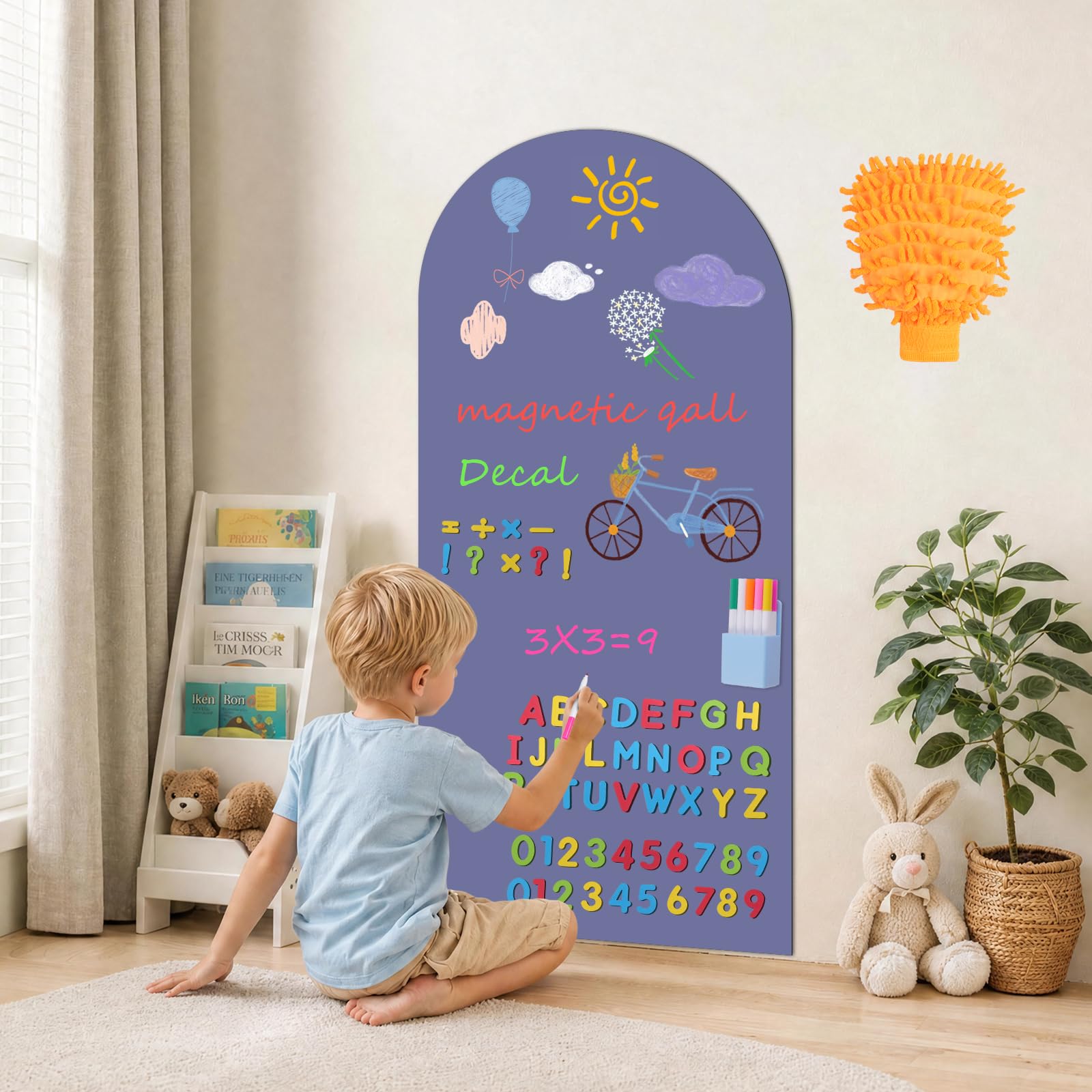 DiULi Tableau Magnetique Mural Enfant 44.5 x 100 cm, Tableau Aimante 2 en 1 Autocollant, Kit Complet avec 12 Marqueurs Craie Liquide, pour l'Apprentissage et la Creativite, Bleu