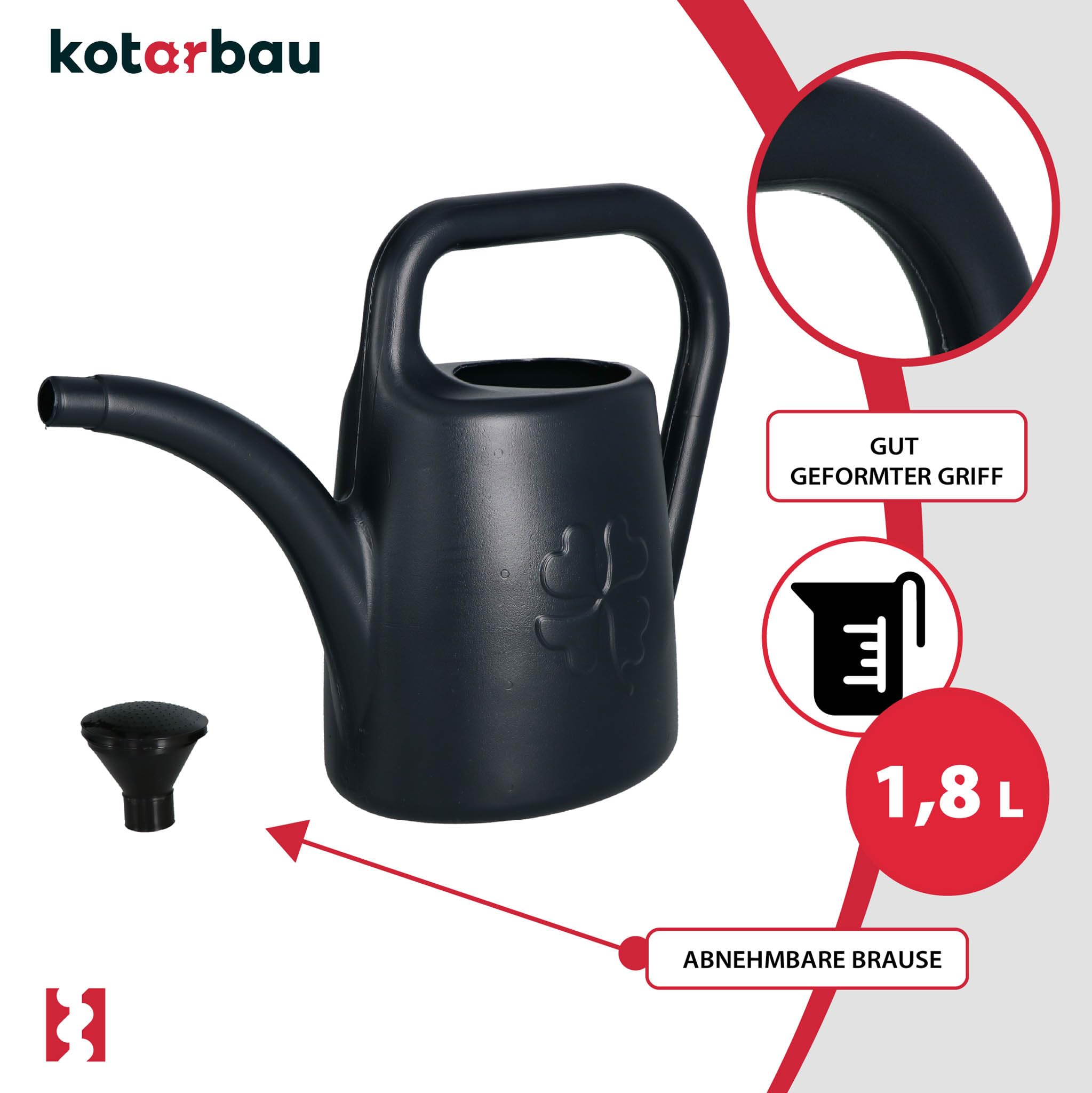 KOTARBAU® Regadera Plantas - Plástico - 1,8 L - Antracita - Regaderas para Macetas - con Boquilla Extraíble para Jardín