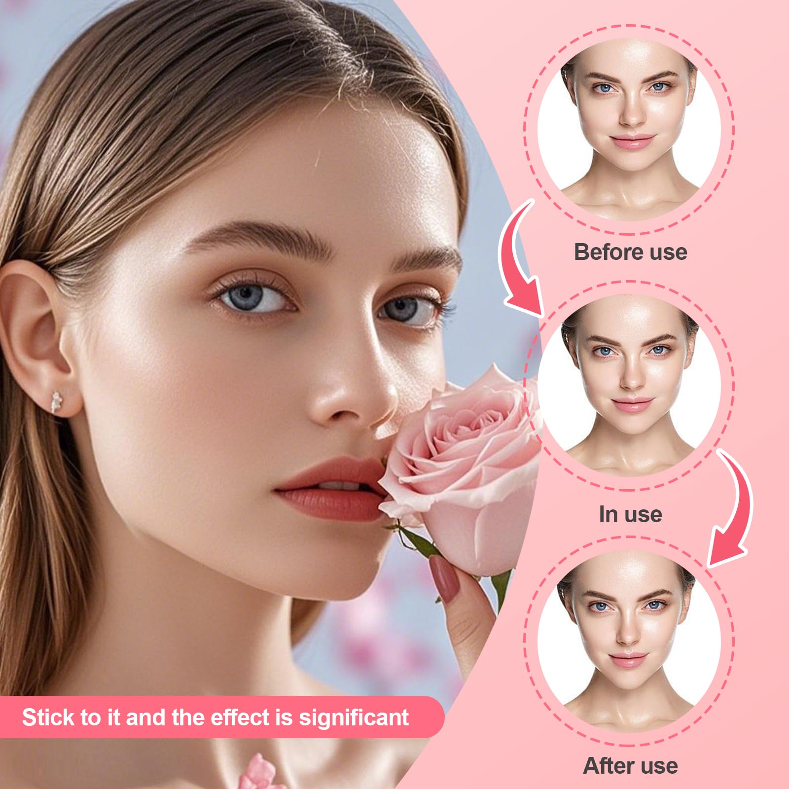 Face Tape Reutilizable y Ajustable,Reductor de Papada y Doble Mentón,Banda Lifting Facial V Line para Contorno Definido,Cómoda, Ligera,Transpirable y Durable,Uso Diario y Viajes,V Line Banda Rosa