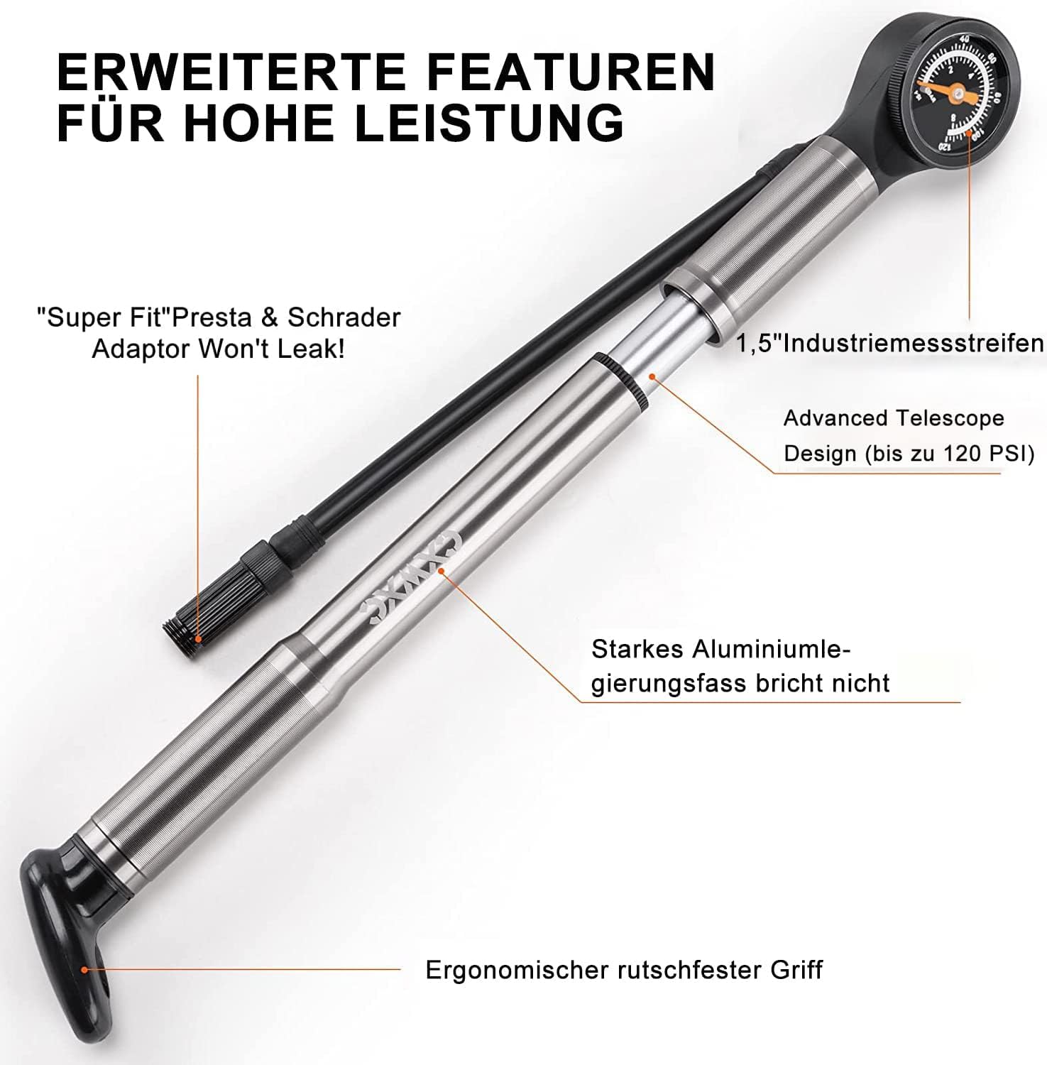 CXWXC Pompa per bicicletta mini pompa per bicicletta da 120 psi con manometro, pompa a telaio per valvole Presta e