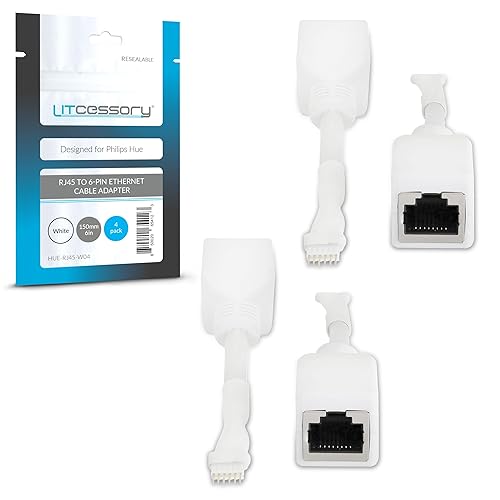 Miniatura 6 de Litcessory Adaptador de cable Ethernet RJ45 a 6 pines para Philips Hue Lightstrip Plus (2 unidades, un par, blanco, estándar de 6 pines V3)