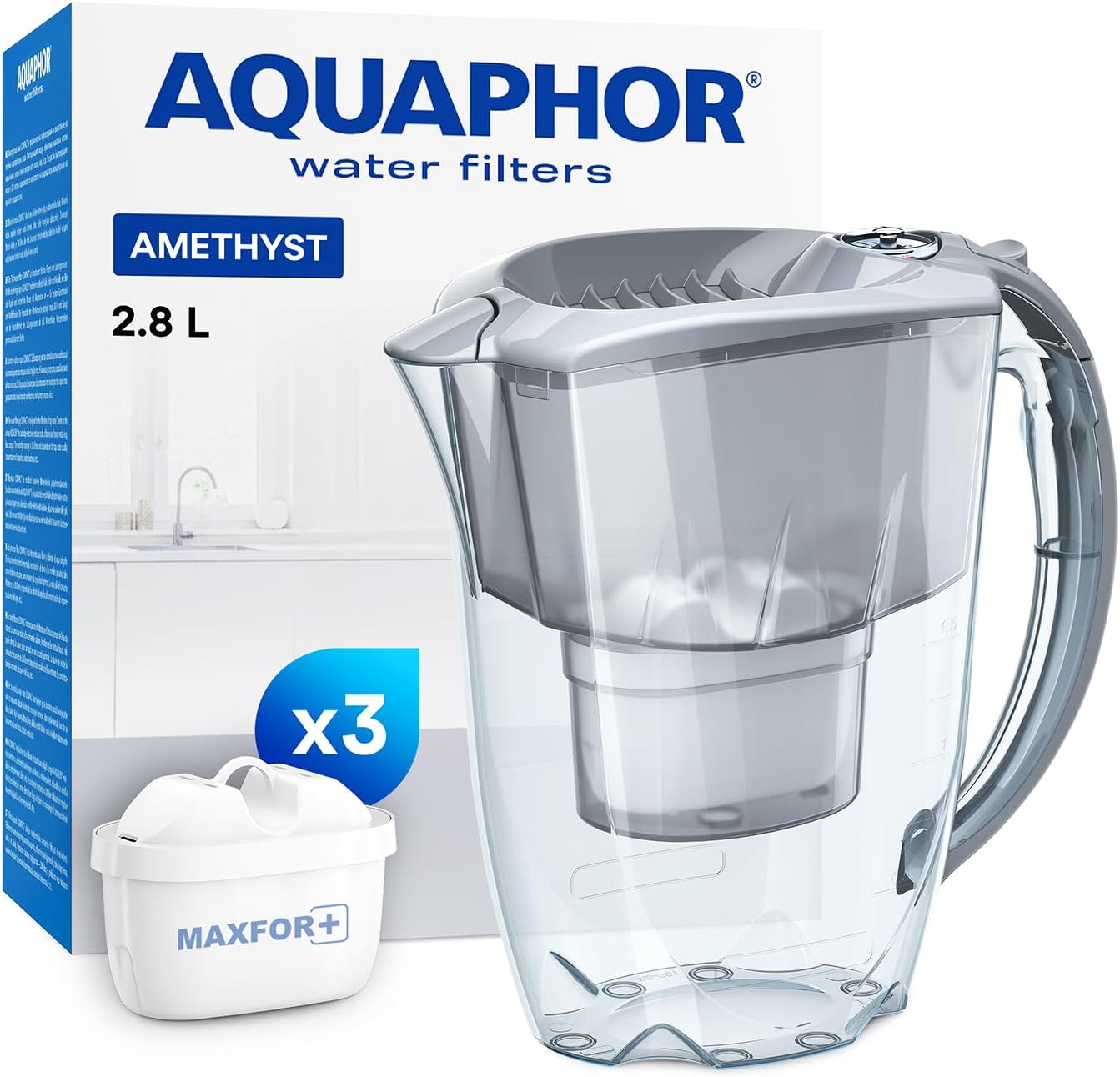 AQUAPHOR Amethyst 2.8L water filter jug in clear plastic