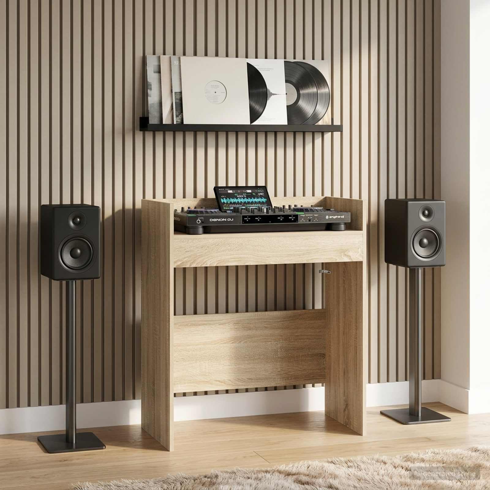 vidaXL Table de DJ Chêne Sonoma 62 x 45 x 102 cm Bois d'ingénierie, Table DJ en U, Espace de Travail Ergonomique, équipement Audio Multifonction, Station Pro