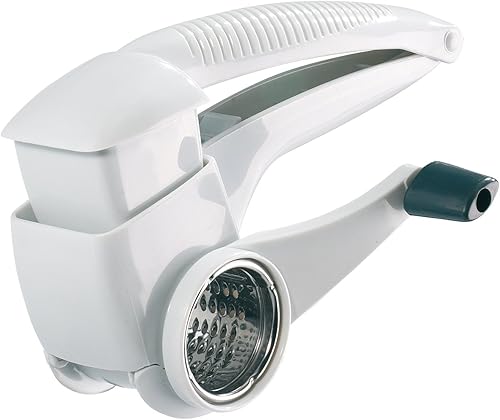 Miniatura 4 de Westmark cortadora rebanadora rallador multiuso giratorio de vegetales y queso con 3 tambores de acero inoxidable intercambiables blanco